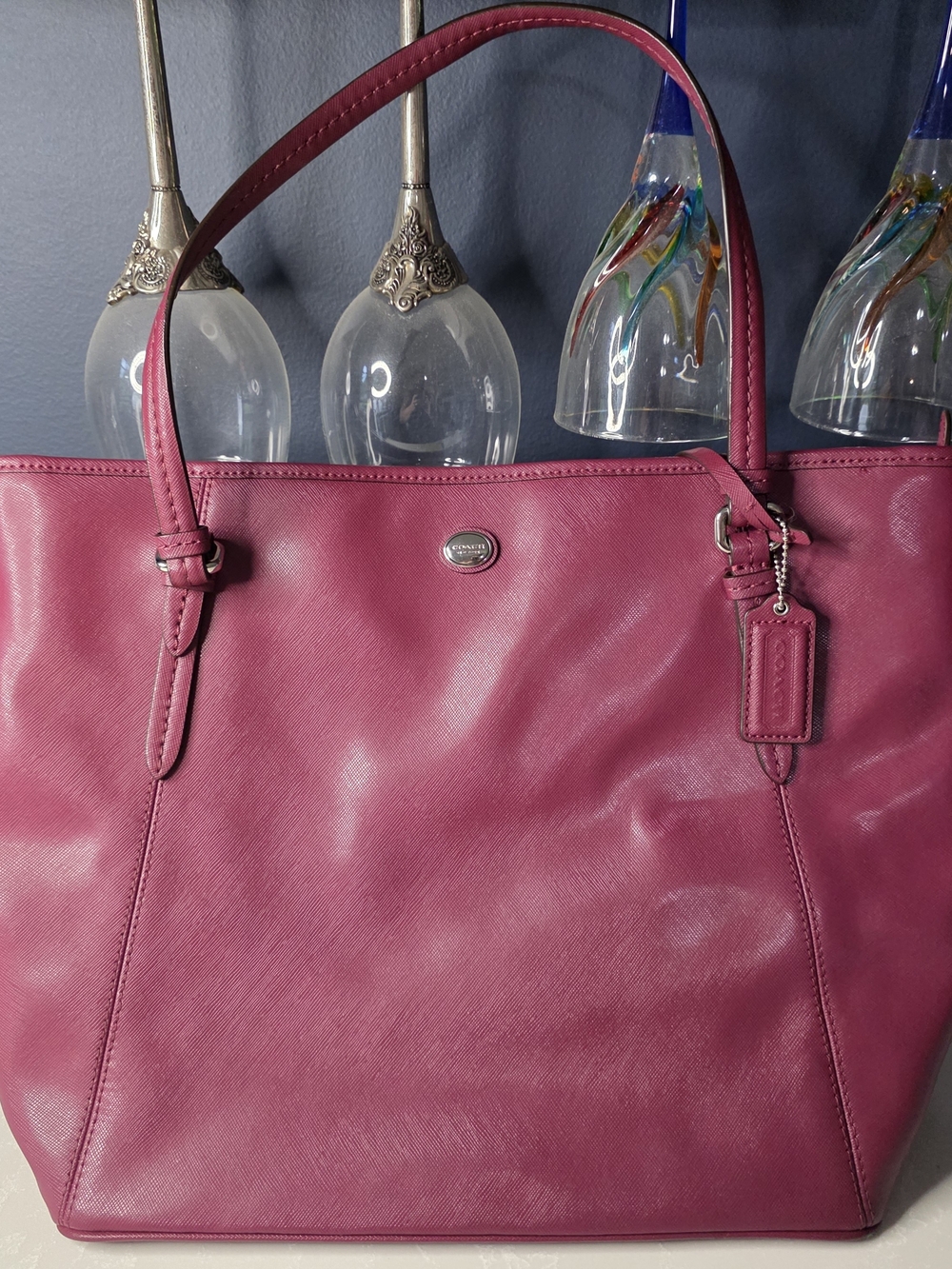 Coach Peyton SaffianoLeather Tote Bag Burgundy